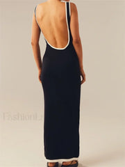 Contrast Hollow Knitted Maxi Dress