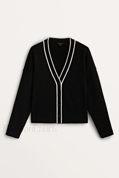 Contrast Knit College Cardigan Black / S