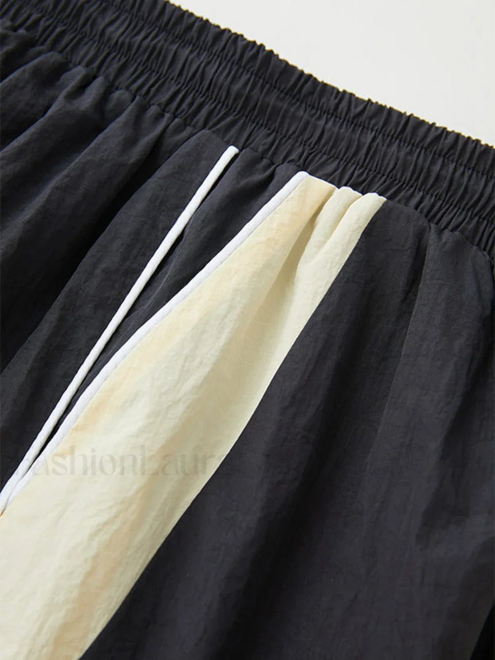 Contrast Piping Black Baggy Sweatpants Wide Leg Pants
