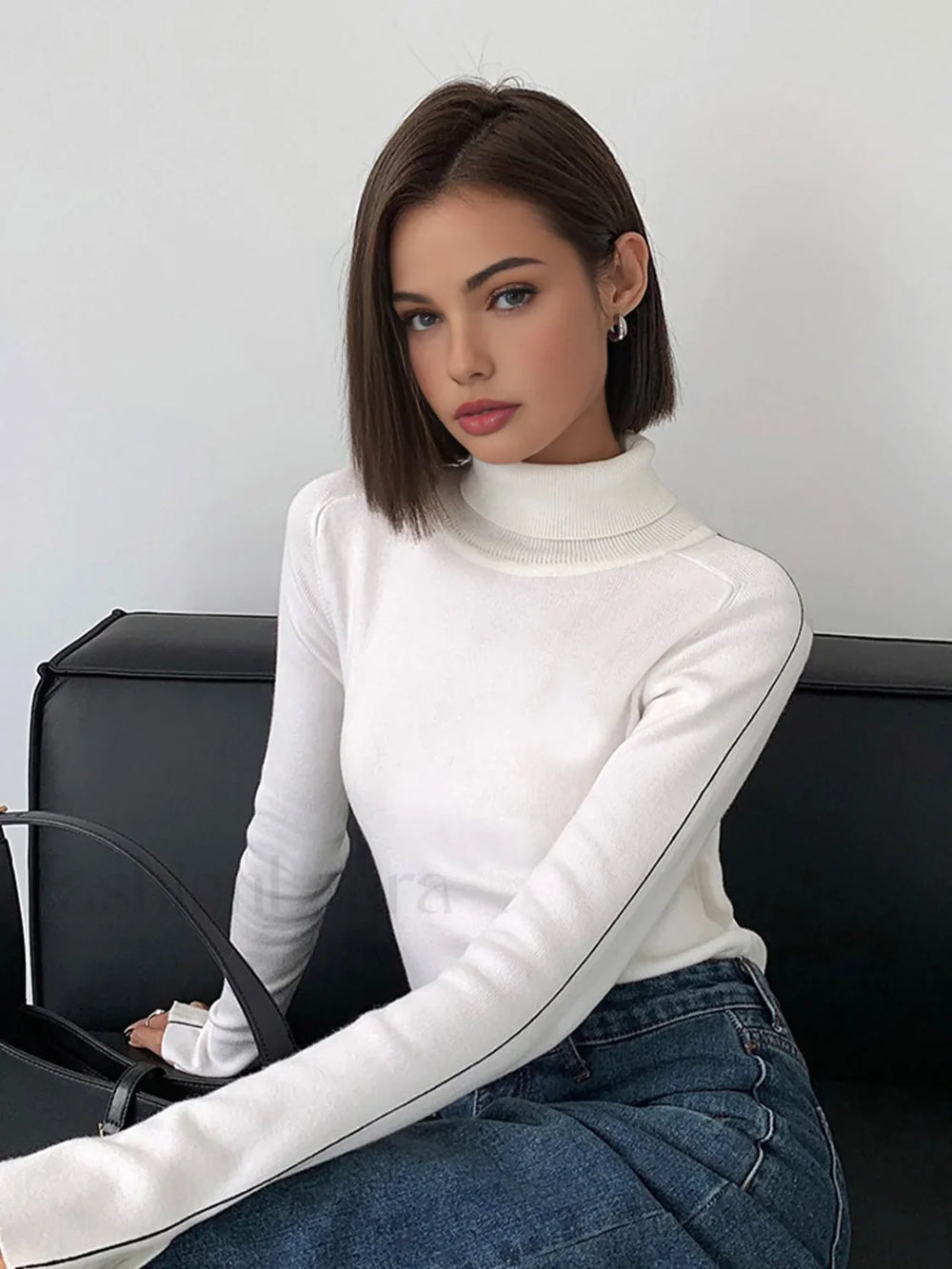 Contrast Piping Turtleneck Sweater Sweaters