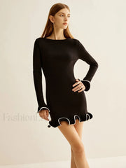 Contrast Ruffle Slim Dress Dresses