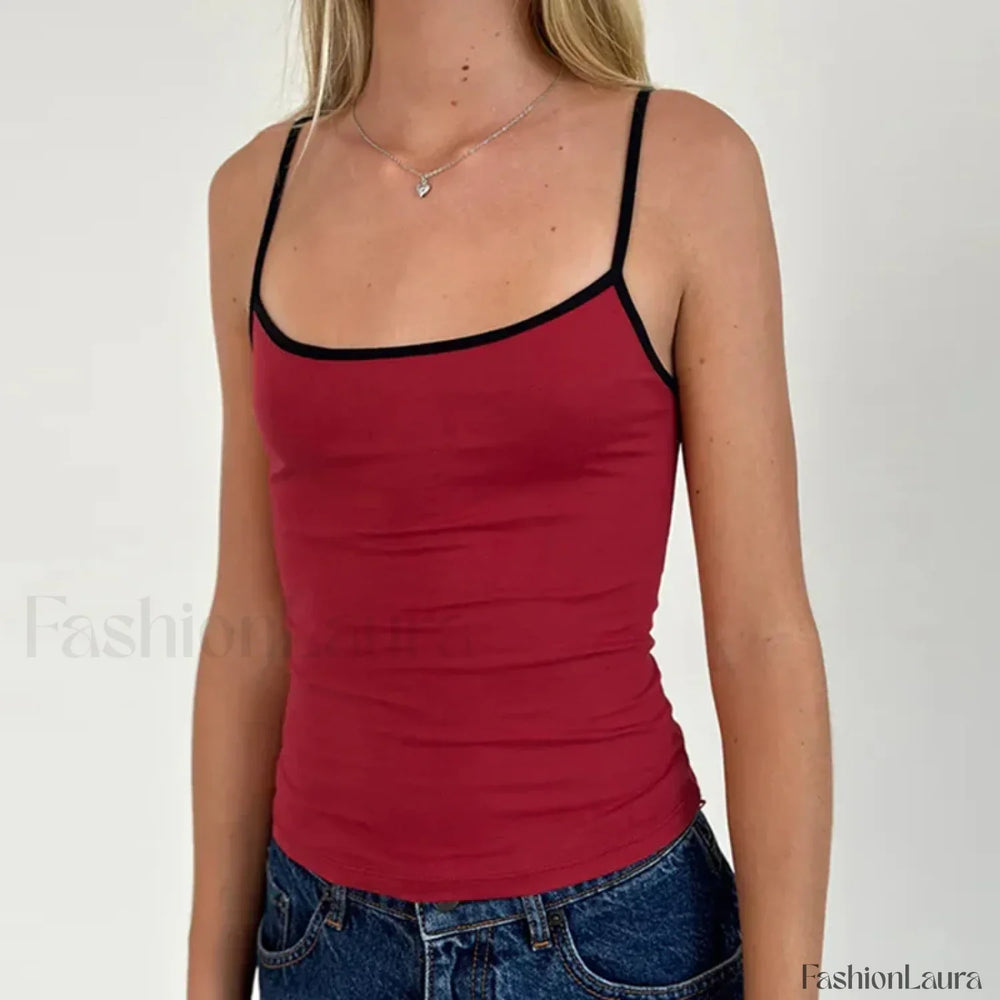 Contrast Spaghetti Strap Crop Top