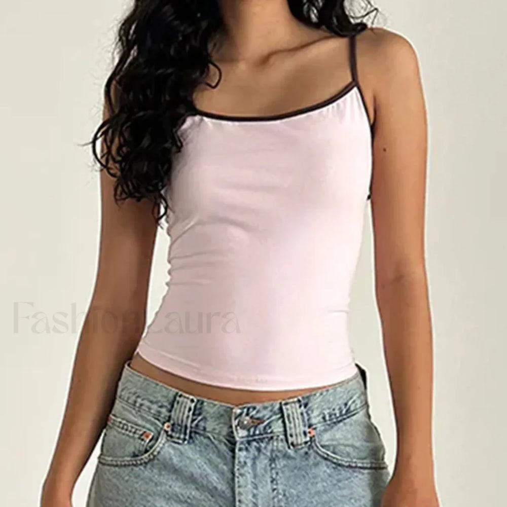 Contrast Spaghetti Strap Crop Top