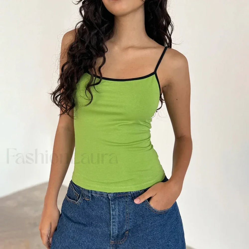 Contrast Spaghetti Strap Crop Top Green / S