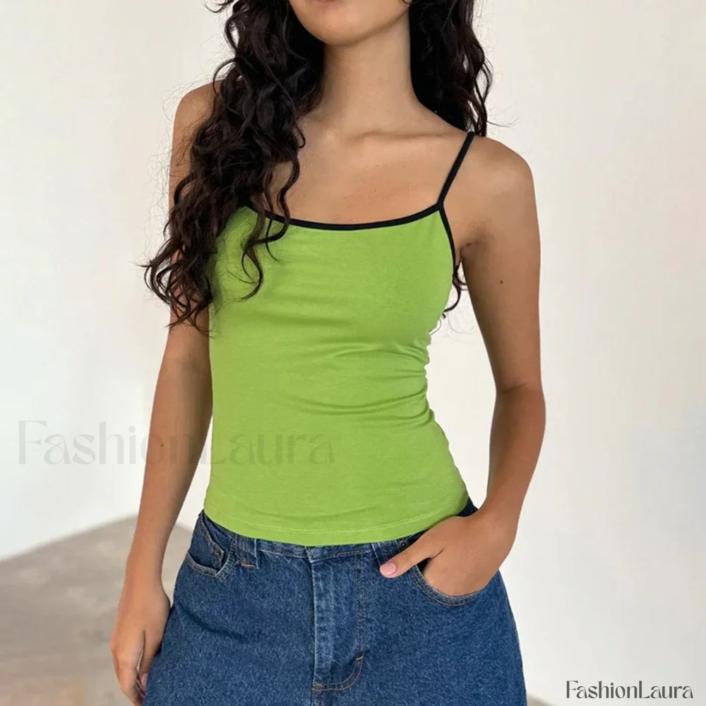 Contrast Spaghetti Strap Crop Top Green / S