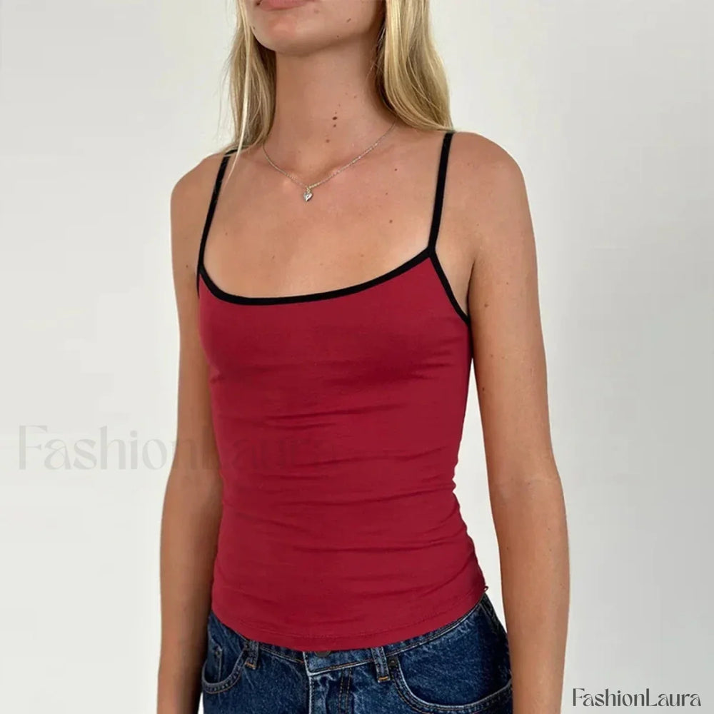 Contrast Spaghetti Strap Crop Top Red / S