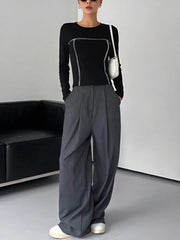 Contrast Trim Crew Trendy Neck Long Sleeve Shirt T Shirts