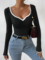 Contrast Trim Sexy Knit Top Black / XS Knit Tops
