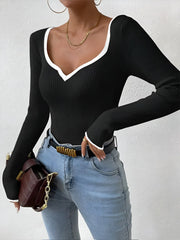 Contrast Trim Sexy Knit Top Knit Tops