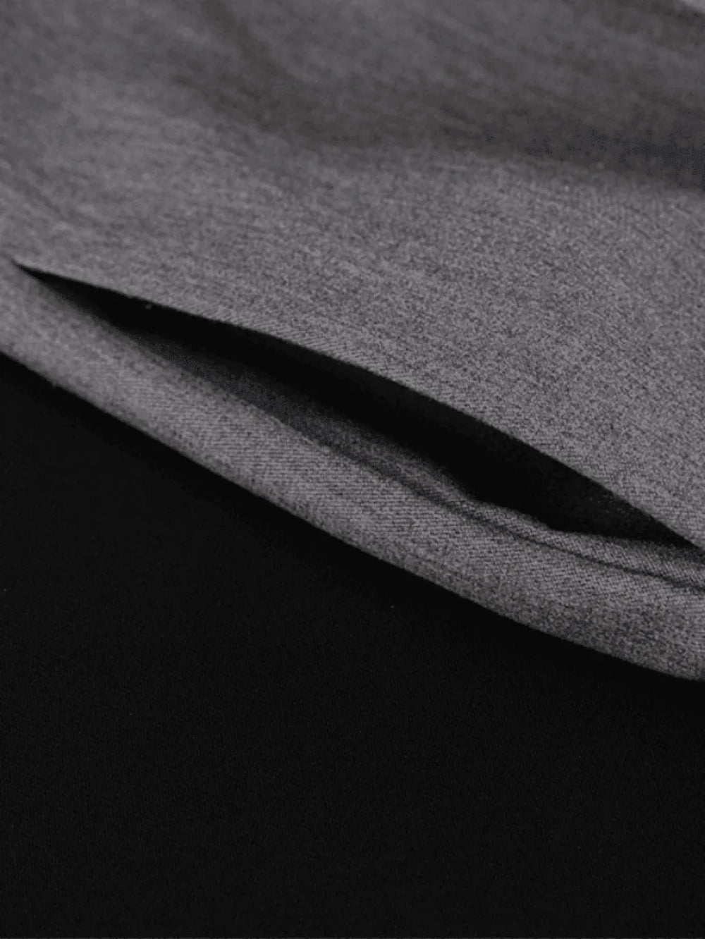 Contrast Waist Gray Baggy Tailored Pants Pants