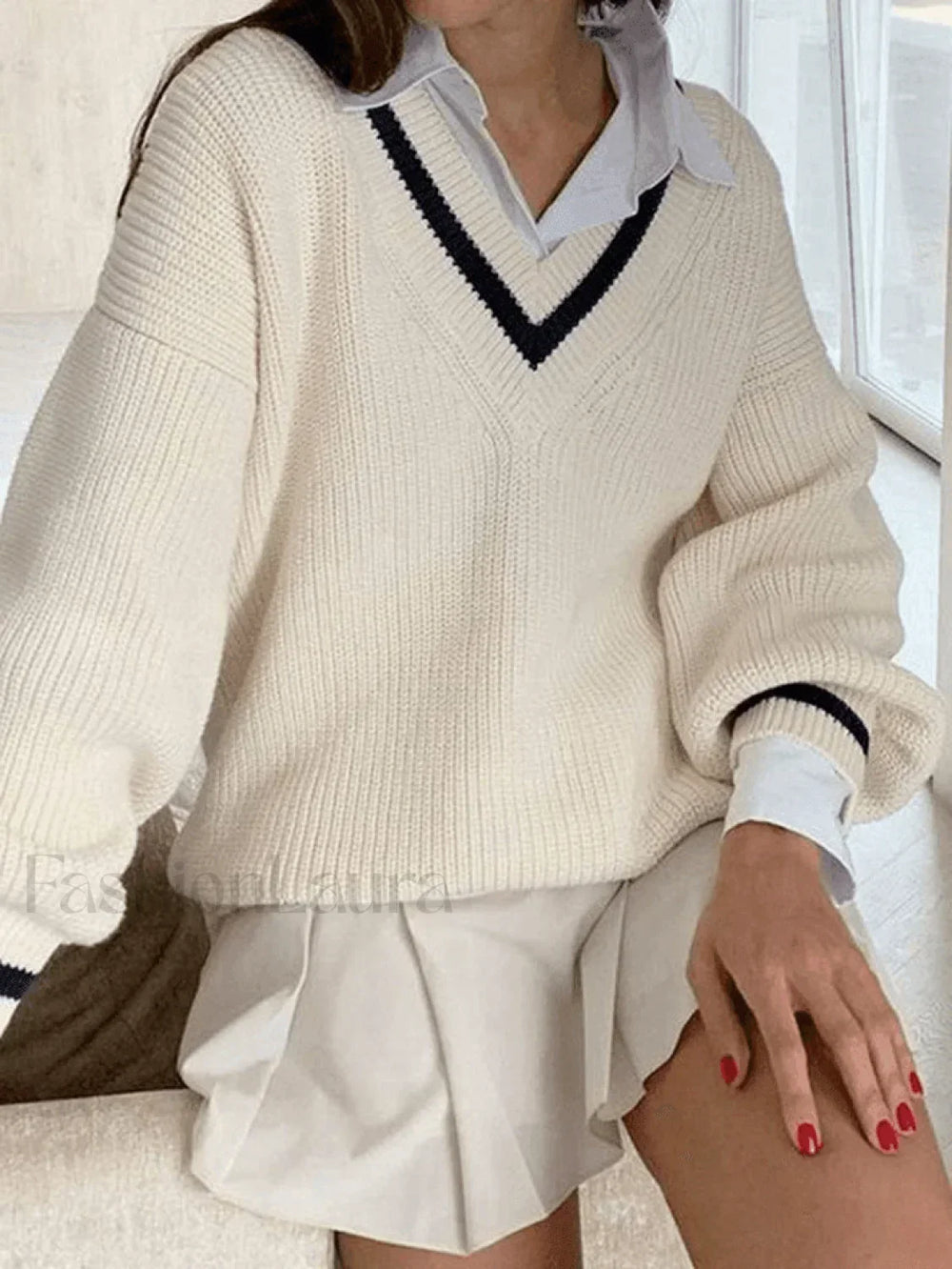 Contrasting Trim Vintage Sweater Sweaters