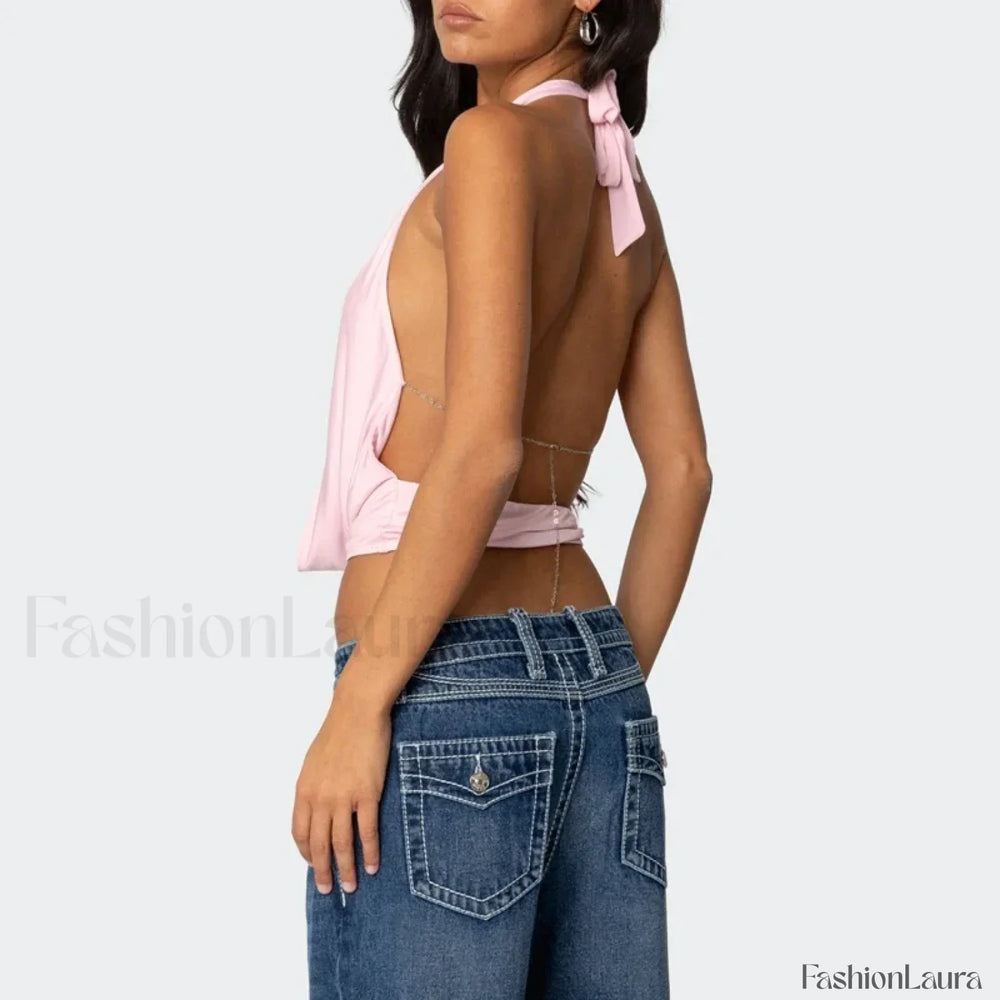 Coquette Deep V Backless Crop Top