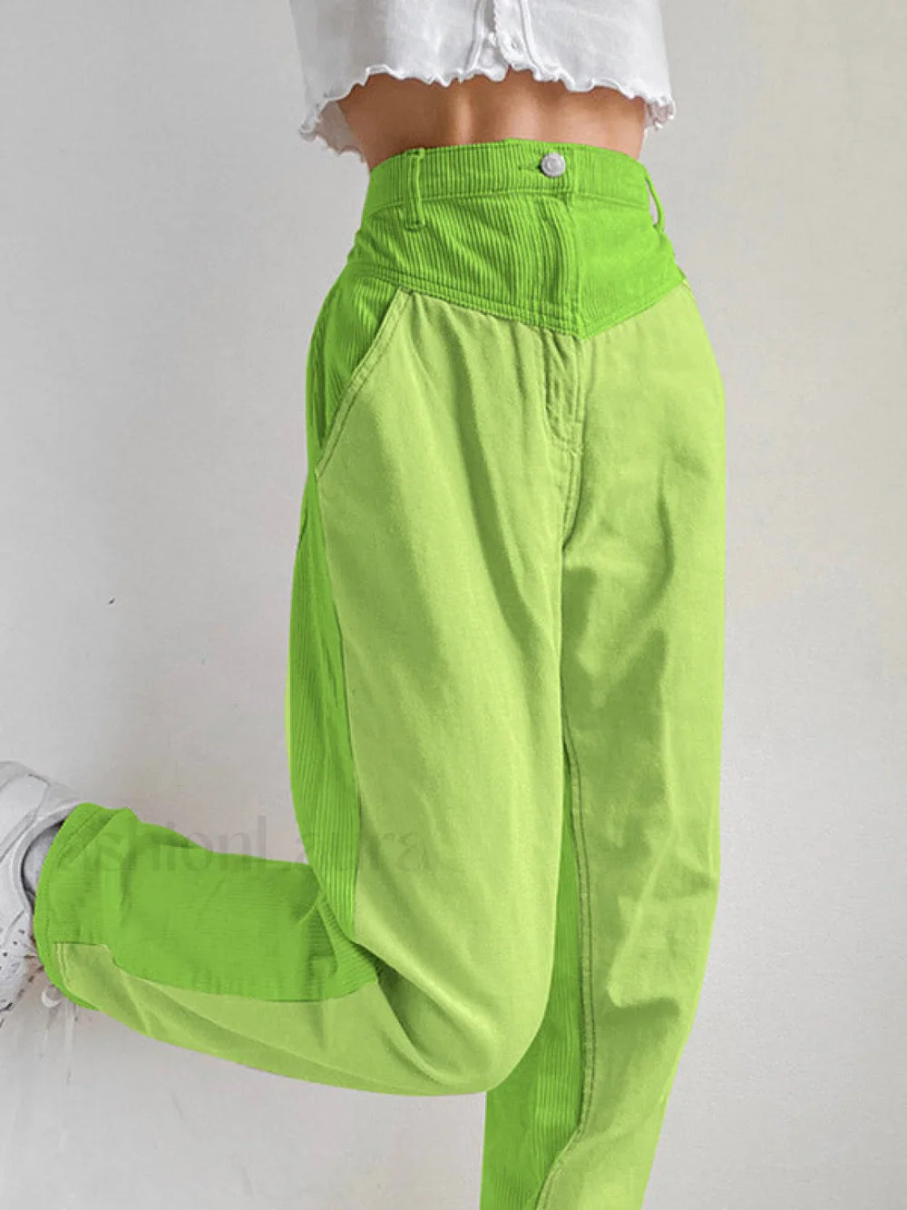 Corduroy Patchwork High Waist Straight Pants Green / S Straight Leg Pants