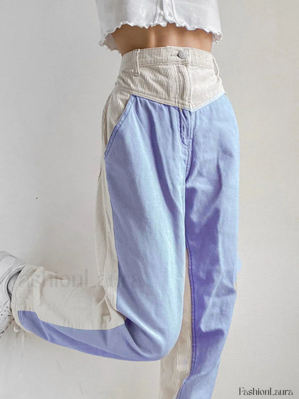 Corduroy Patchwork High Waist Straight Pants Straight Leg Pants