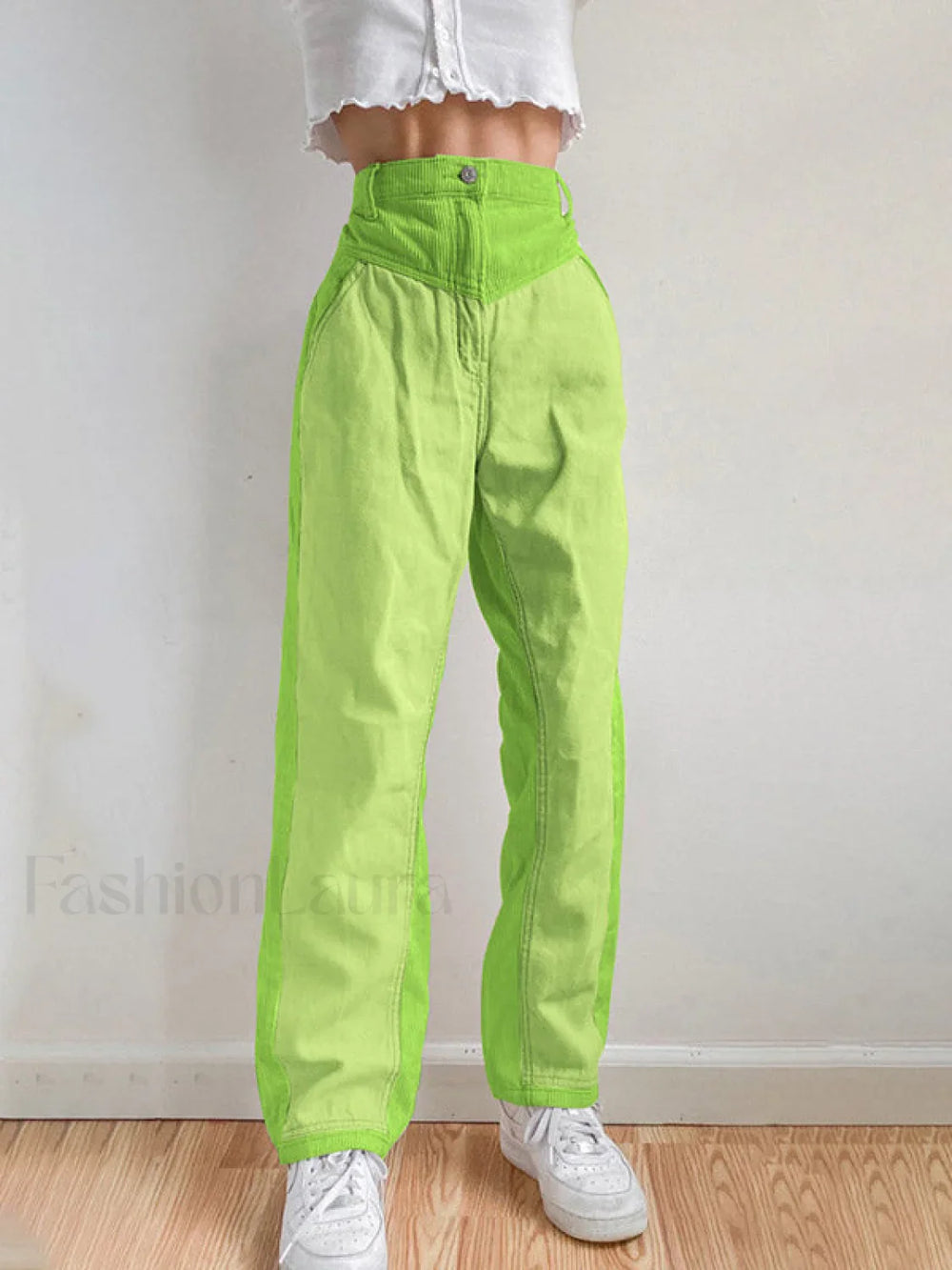 Corduroy Patchwork High Waist Straight Pants Straight Leg Pants