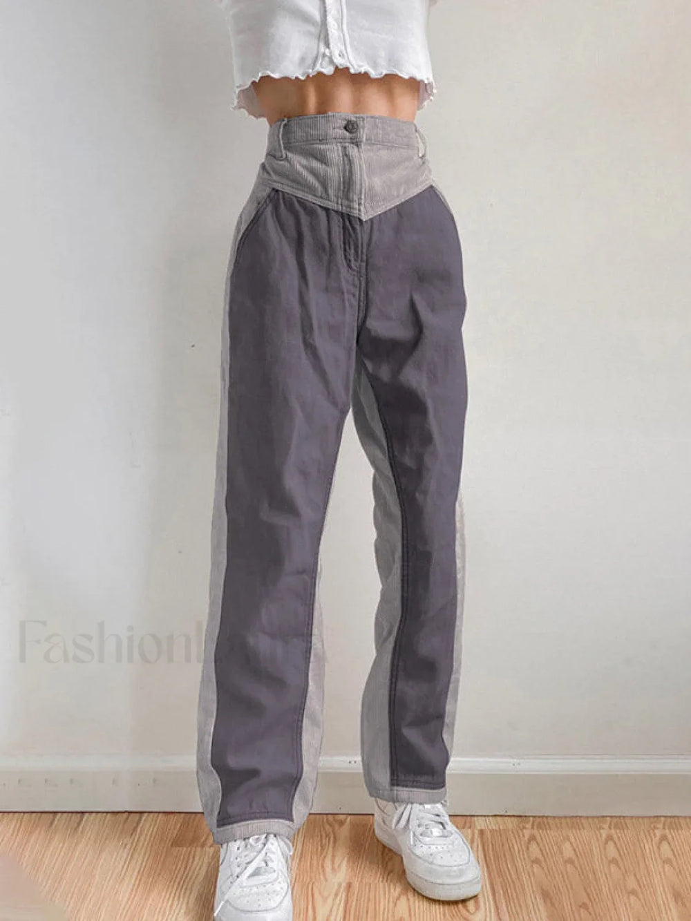 Corduroy Patchwork High Waist Straight Pants Straight Leg Pants
