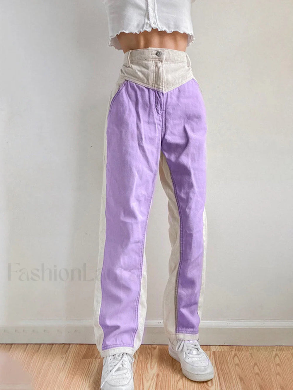 Corduroy Patchwork High Waist Straight Pants Straight Leg Pants