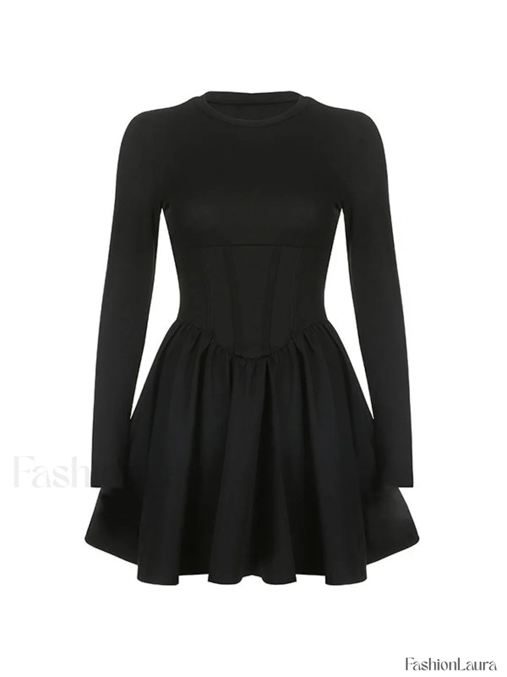 Corset Detail Black Long Sleeve Mini Dress Mini Dresses