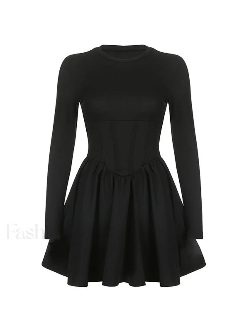 Corset Detail Black Long Sleeve Mini Dress Mini Dresses