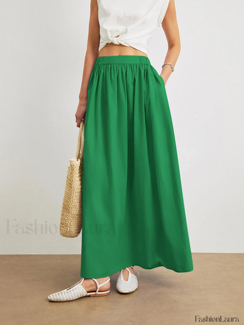 Cotton A Line Skirt With Pockets Green / XS Skirts
