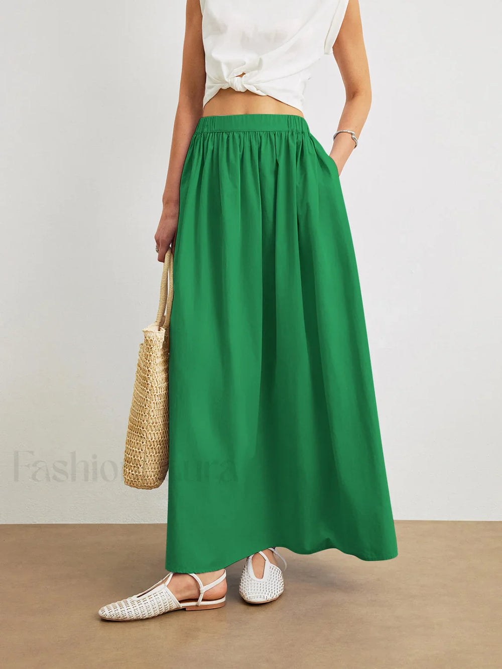 Cotton A Line Skirt With Pockets Green / XS Skirts