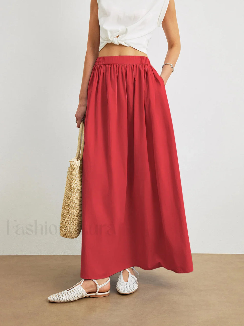 Cotton A Line Skirt With Pockets Red / XS Skirts