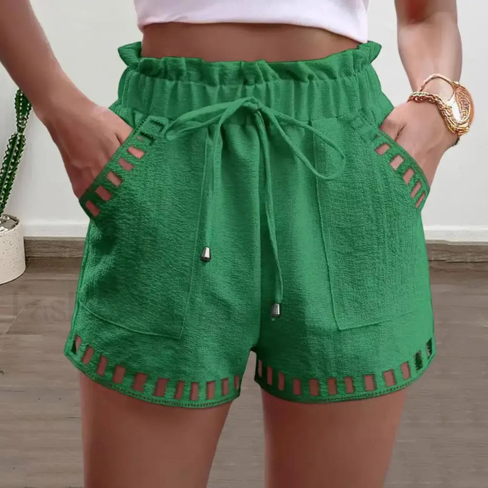 Cotton Blend High Waist Pocket Harem Short Green / S