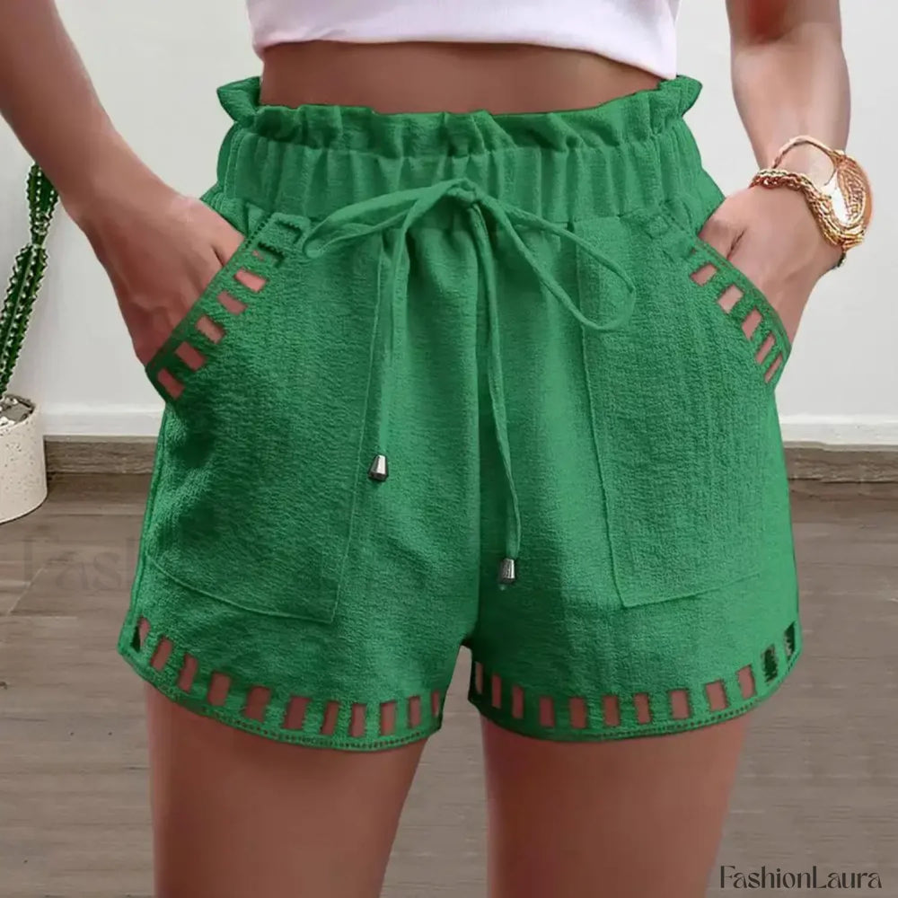 Cotton Blend High Waist Pocket Harem Short Green / S