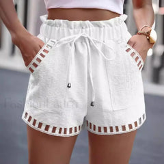 Cotton Blend High Waist Pocket Harem Short White / S