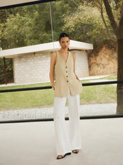 Cotton Blends Graceful Button Split Vest Vests