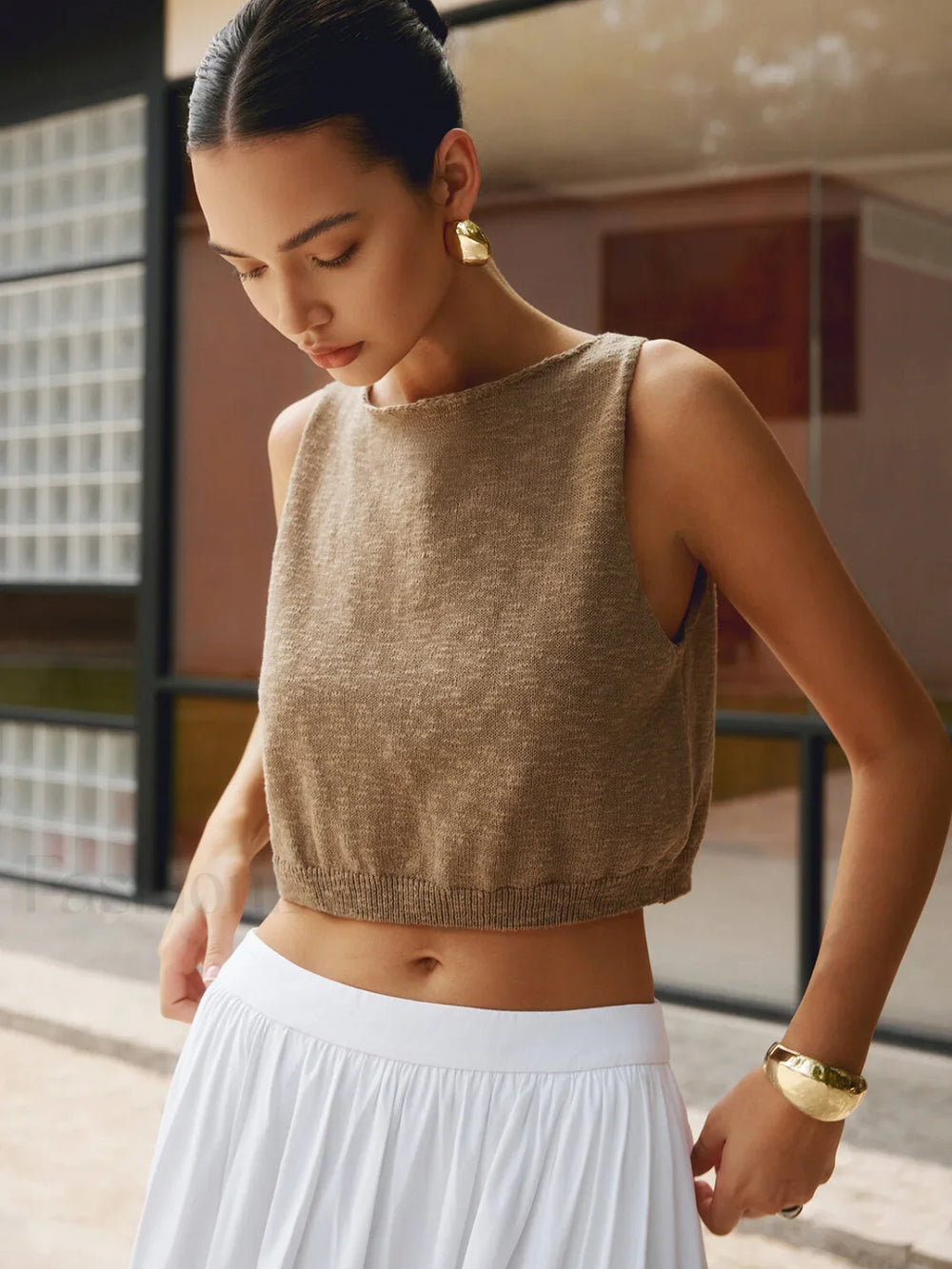 Cotton Blends Graceful Crop Top Tank Tops & Camis