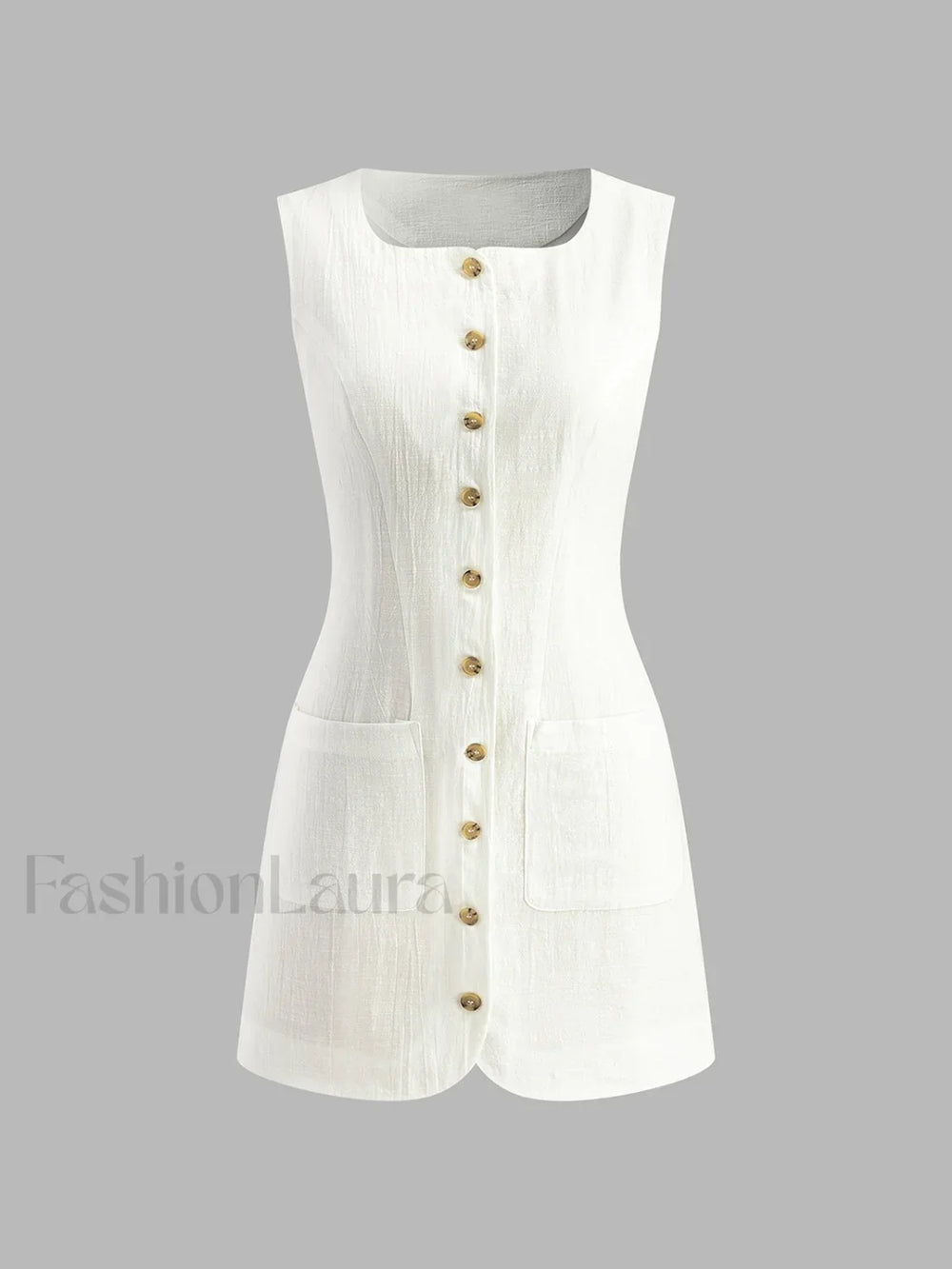 Cotton Button Front Short Dress Dresses