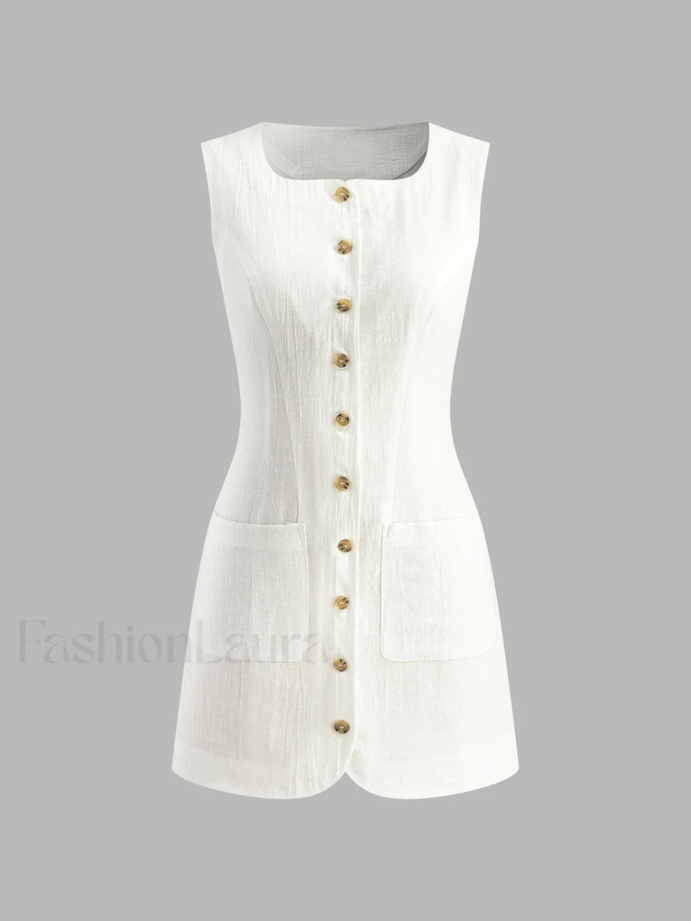 Cotton Button Front Short Dress Dresses