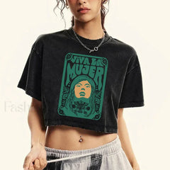 Cotton Crop Distressed Face Print Short Sleeve T Shirt Black / S