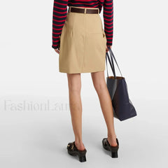 Cotton Drape Peplum Belted Skirt