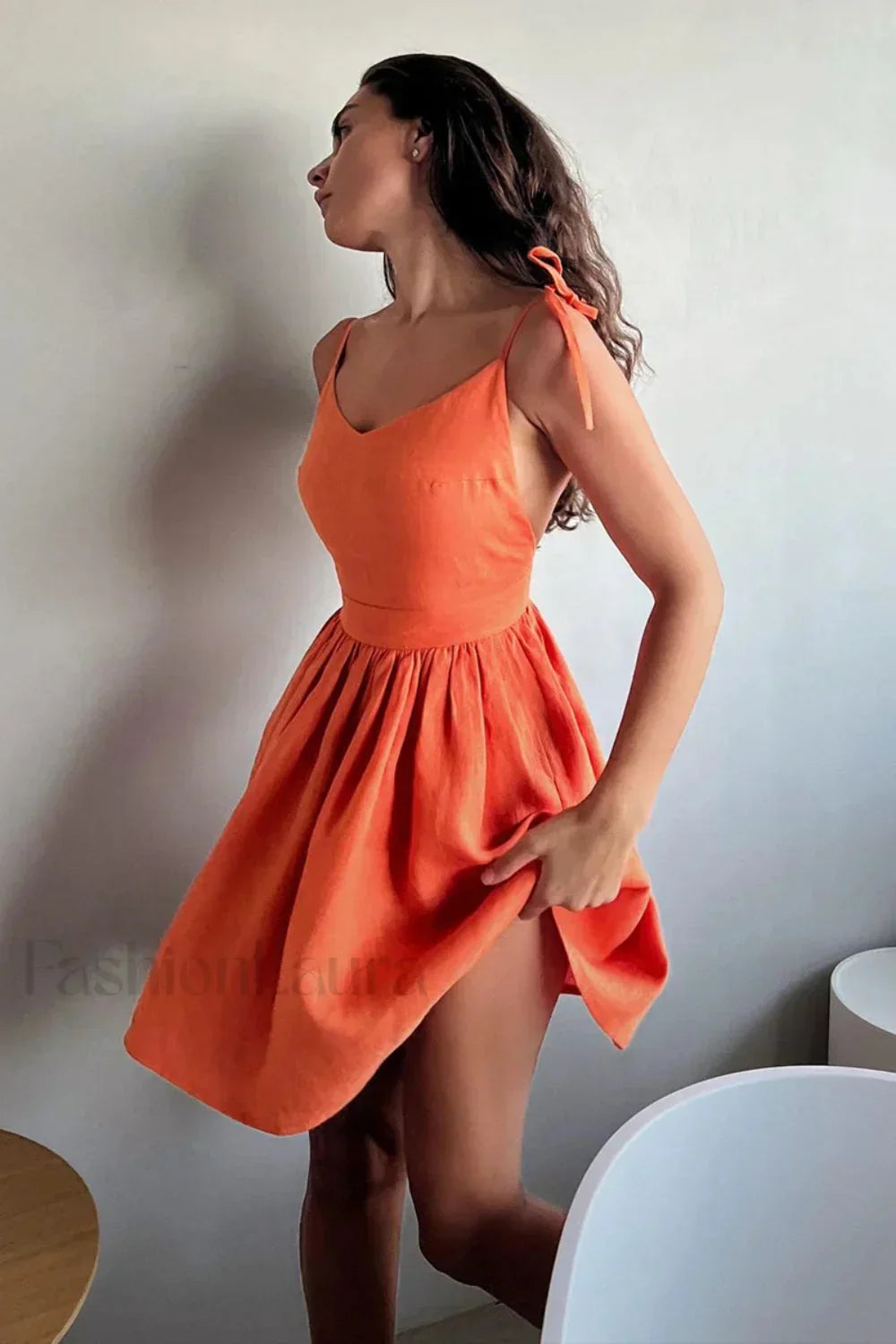 Cotton Halter High Waist Strappy Mini Dress