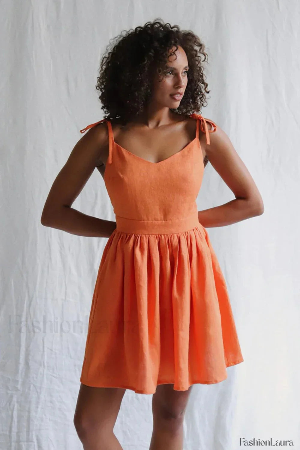 Cotton Halter High Waist Strappy Mini Dress