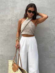 Cotton & Line Crisscross Halter Tank Top Khaki / XS Tank Tops & Camis