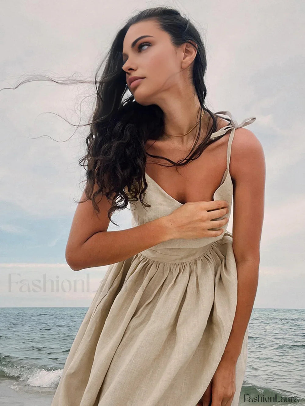 Cotton & Linen Backless Long Dress Dresses