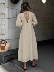 Cotton & Linen Button Front Knotted Long Dress Dresses