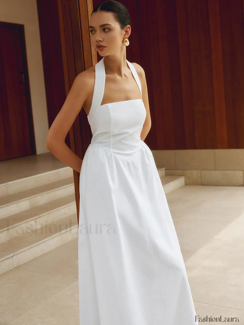 Cotton & Linen Halter A Line Long Dress Dresses