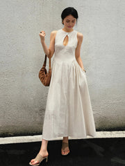 Cotton & Linen Pleated Cutout Long Dress Dresses