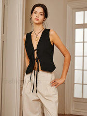 Cotton & Linen Tie Detail Vest Vests