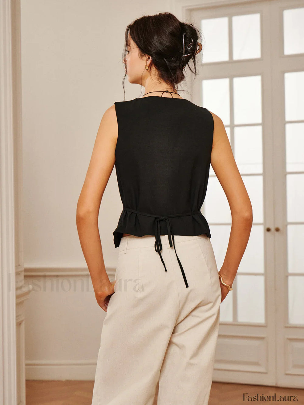 Cotton & Linen Tie Detail Vest Vests