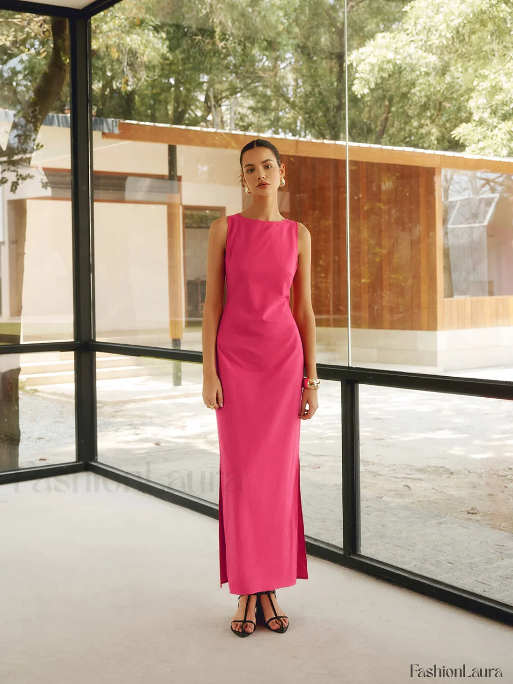 Cotton & Linen Trendy Crisscross Long Dress Dresses