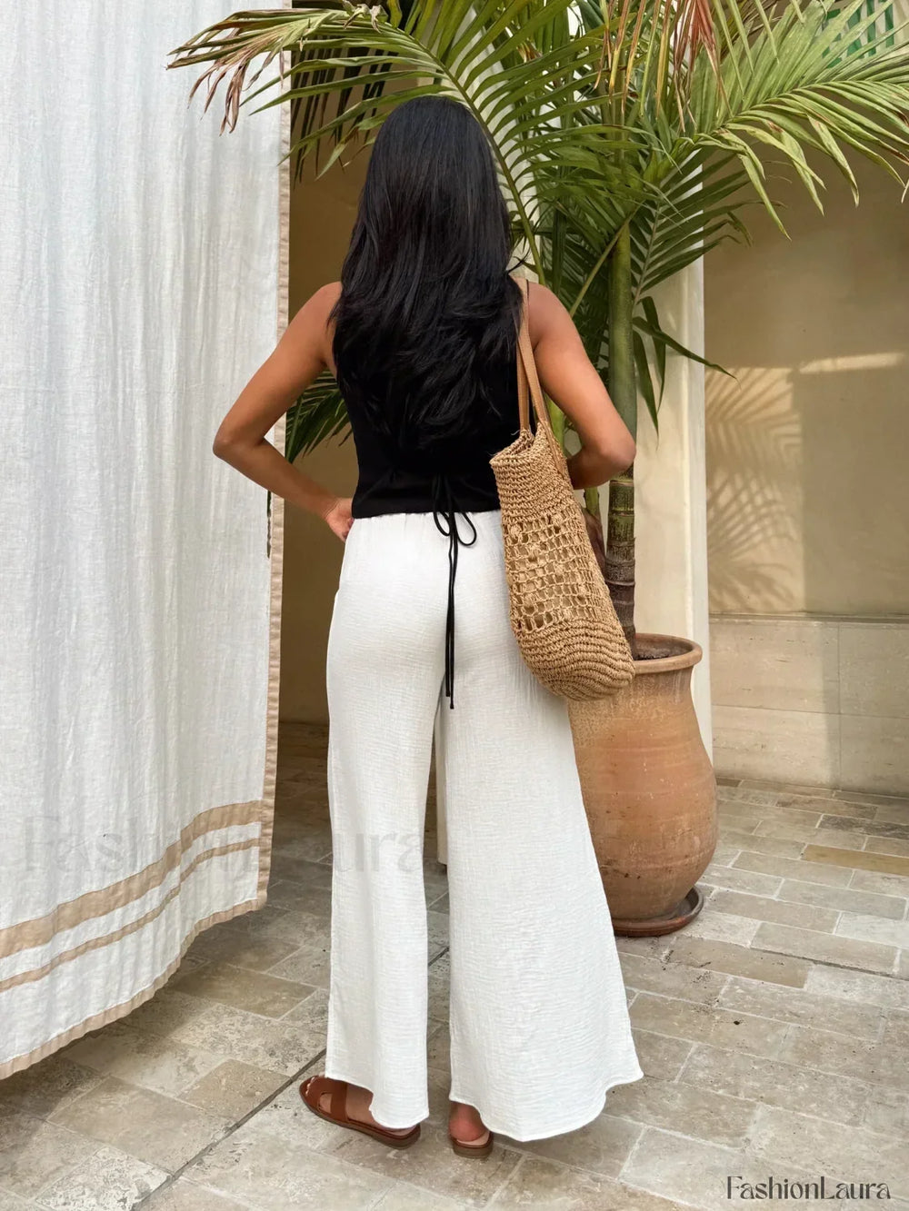 Cotton & Linen Trendy Tie Detail Vest Top Tank Tops & Camis