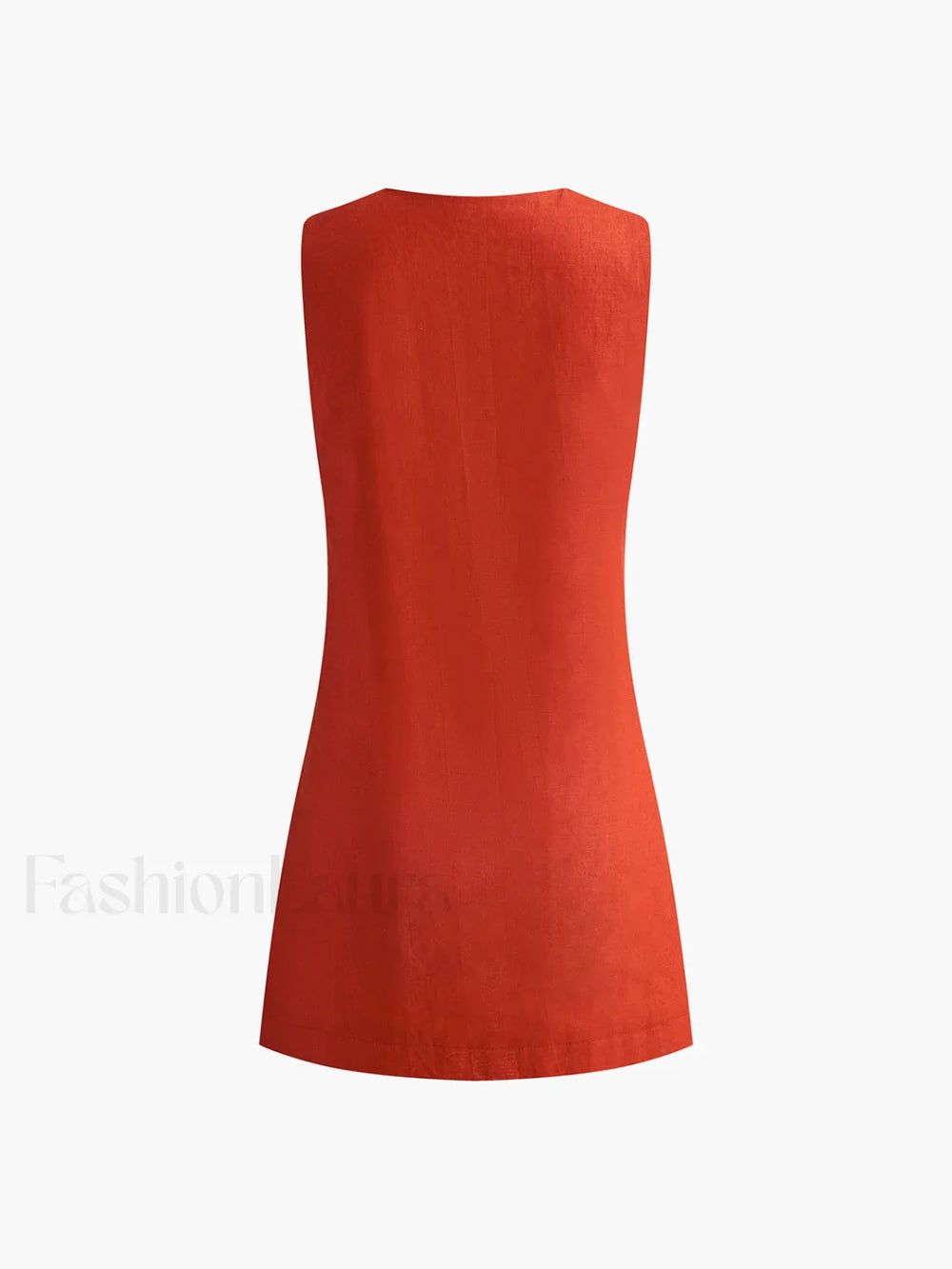 Cotton & Linen V Neck Short Dress Dresses