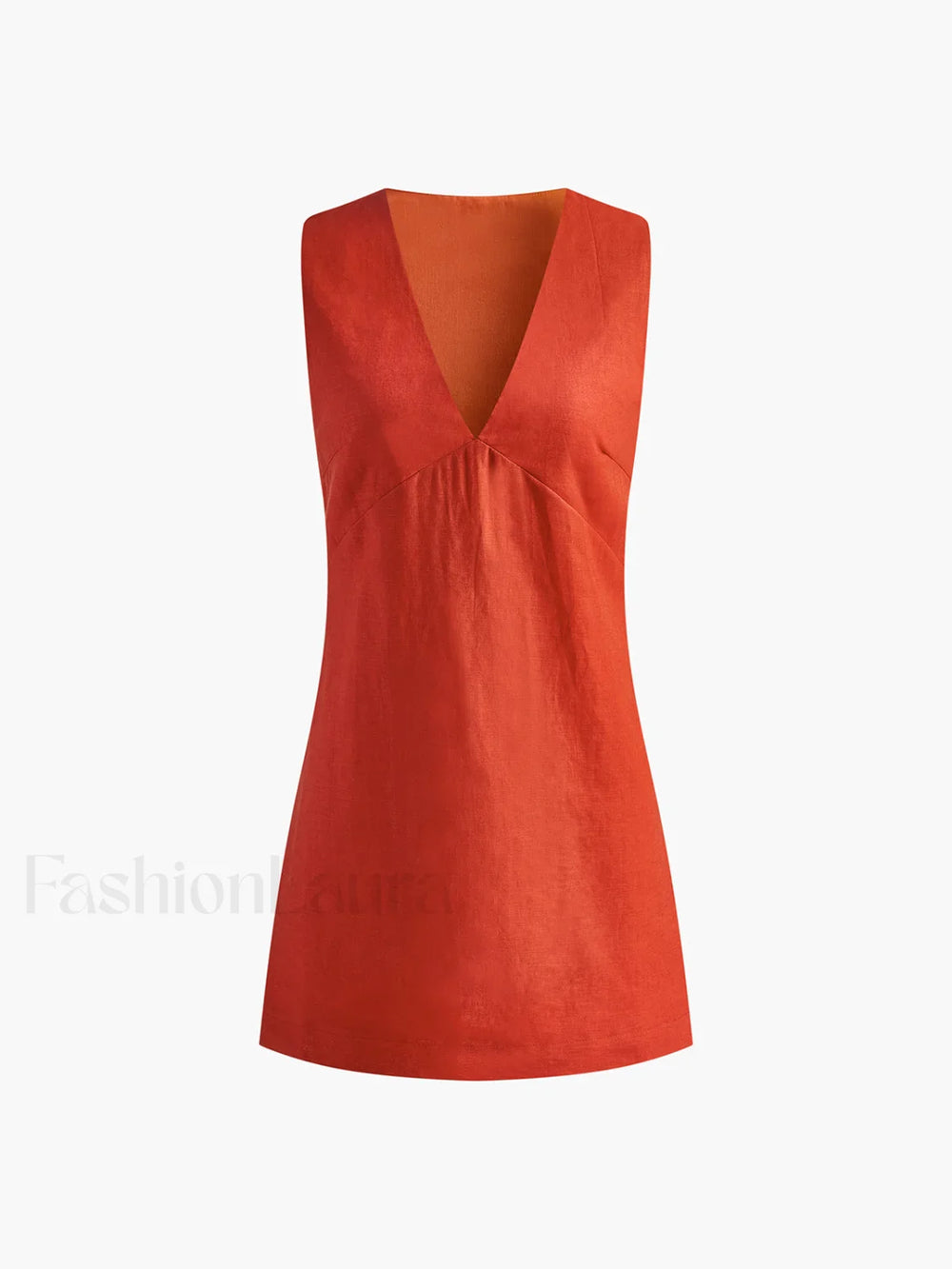 Cotton & Linen V Neck Short Dress Dresses