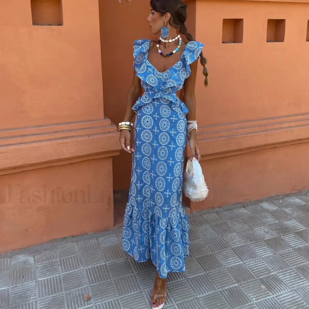 Cotton Ruffled Lace Boho Dress