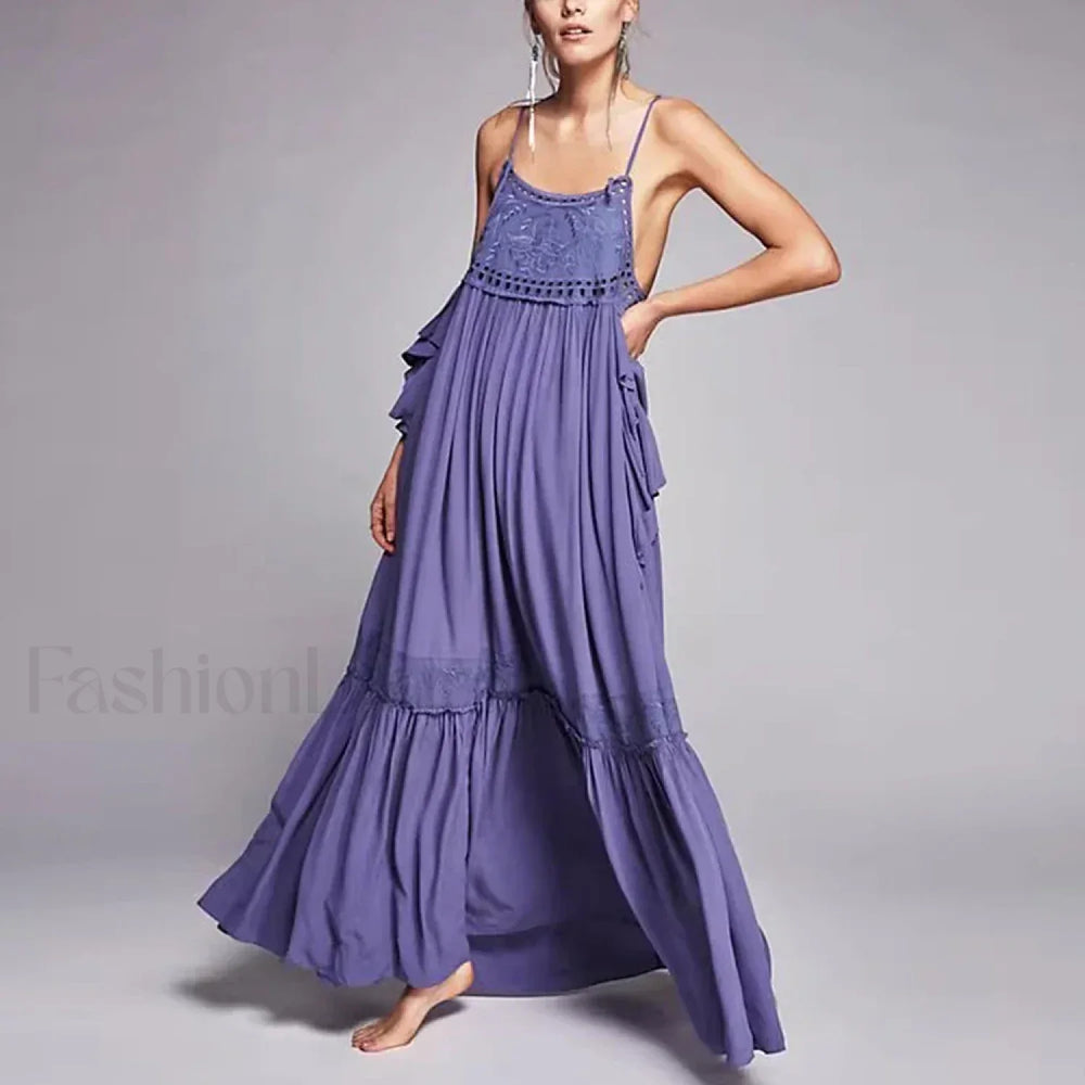 Cotton Ruffled Strap Boho Dress